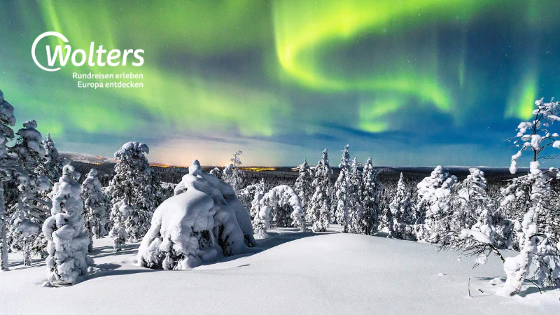 Wolters, Verschneiter Wald mit Polarlichtern